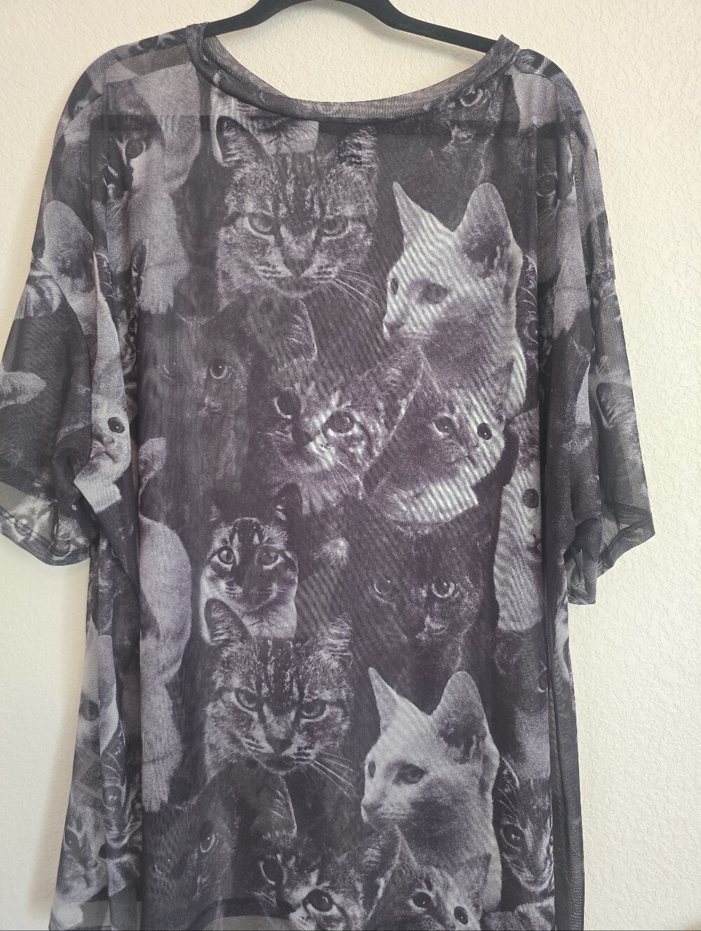 Black Cat Print  Sheer Mesh Tee 4XL